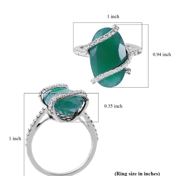 ☘️ Green Onyx White Zircon Ring in Platinum Over Sterling Silver 10.90 ctw - Picture 11 of 11